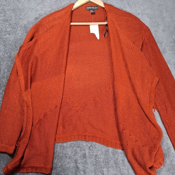 FOREVER 21 Womens Long Sleeve Open Front Rust Fringe Sweater Cardigan Sz 1X NWT - Picture 7 of 12
